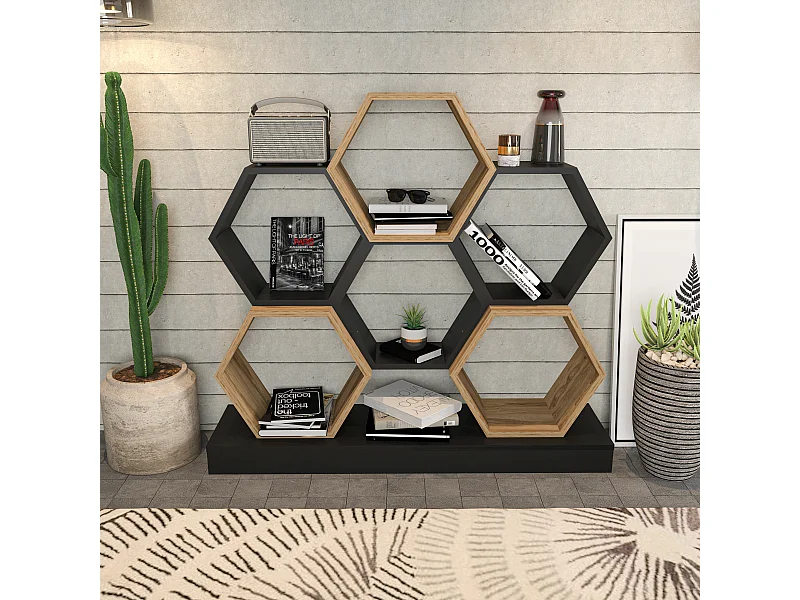 Cicek Bibliothèque 109 cm Hauteur Design Unique (Noir et Oud)