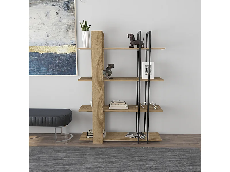 Onno Bibliothèque 160 cm Hauteur 4 Niveaux Cadre en Métal (Oud et Noir)