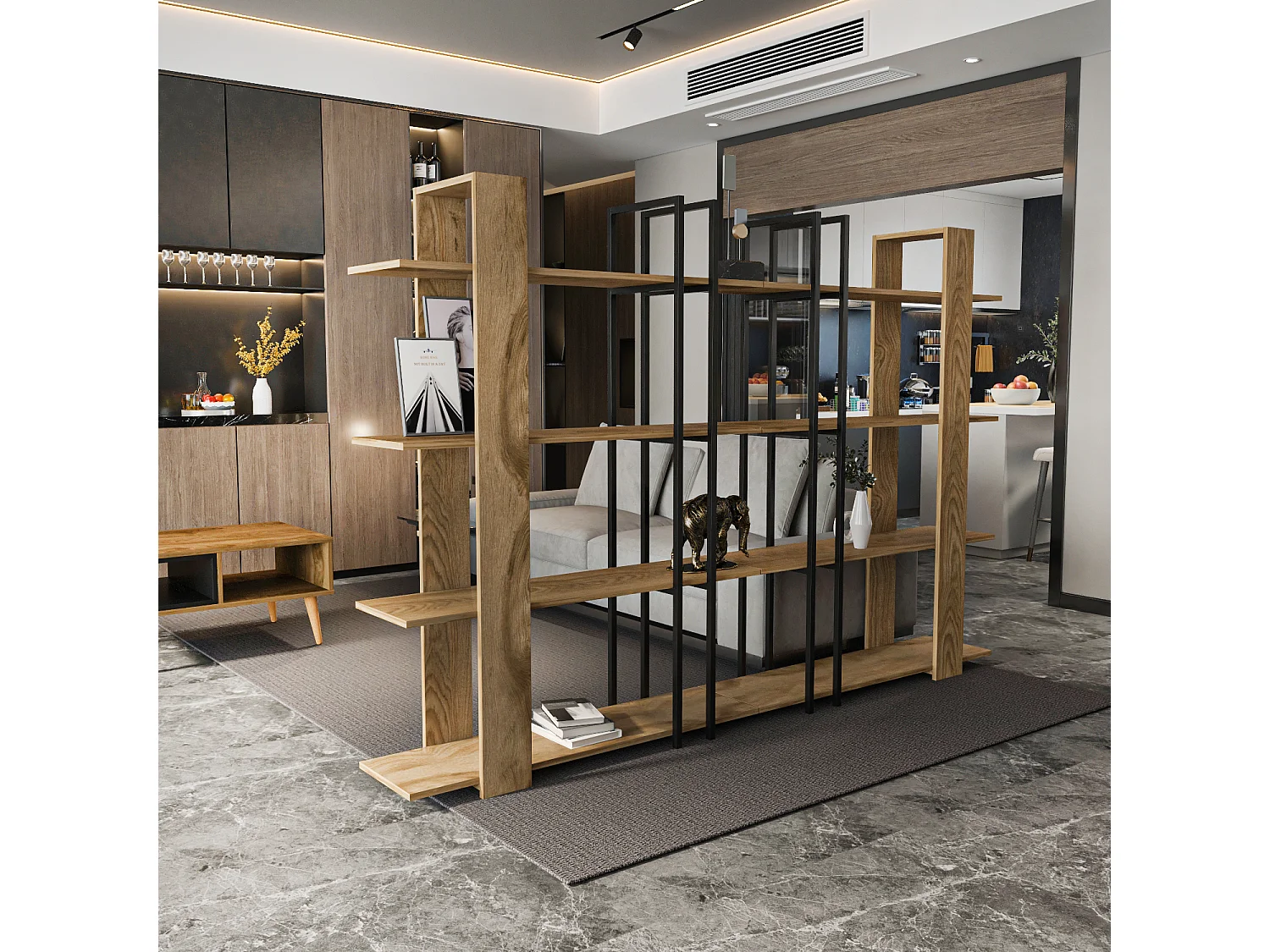 Onno Bibliothèque 160 cm Hauteur 4 Niveaux Cadre en Métal (Oud et Noir)