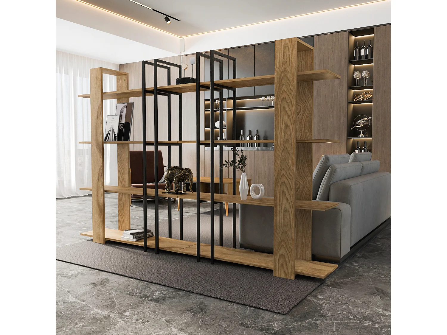 Onno Bibliothèque 160 cm Hauteur 4 Niveaux Cadre en Métal (Oud et Noir)