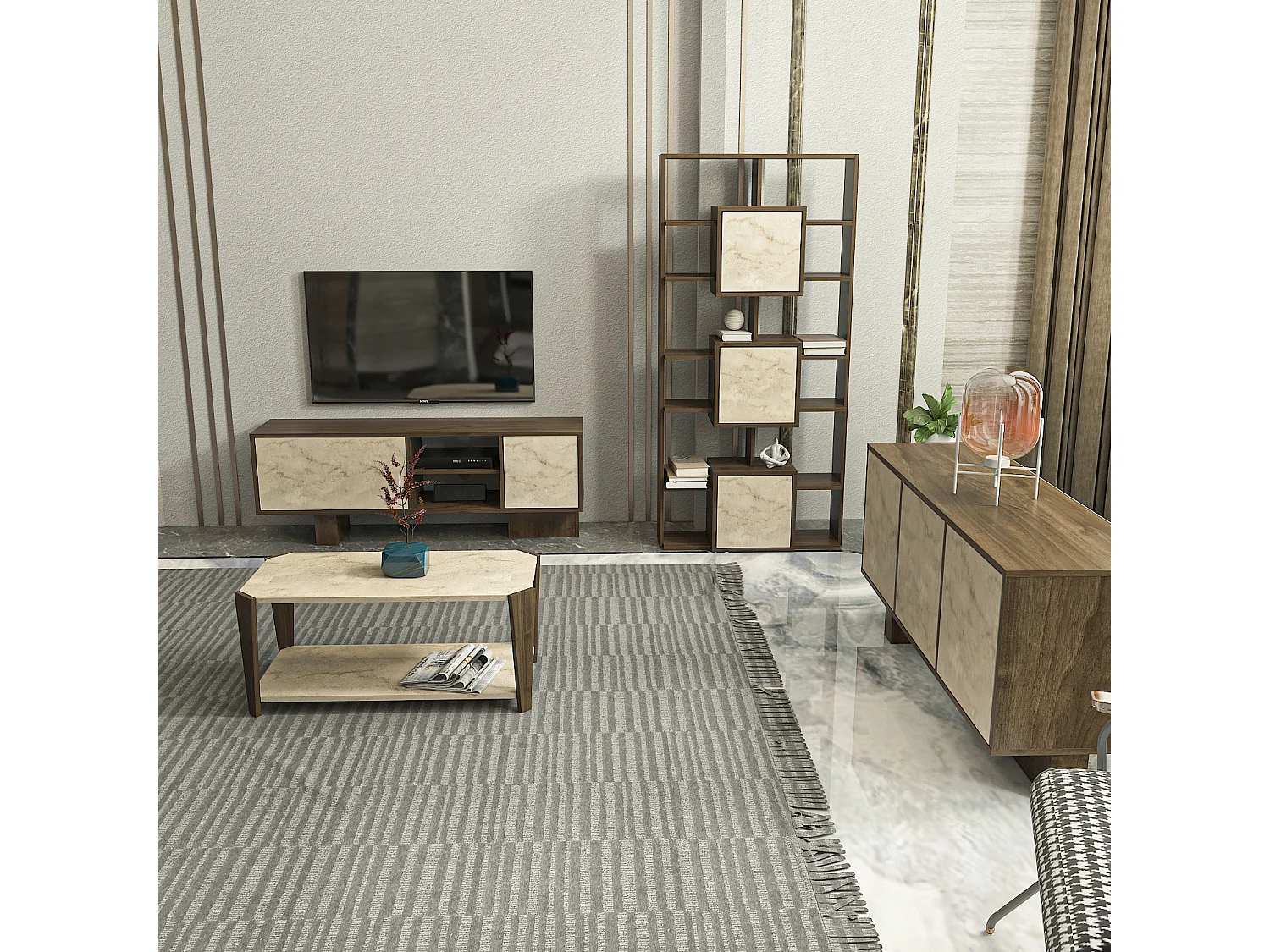 Decorotika Monaco Modern Bookcase wit Cabinets and Shelves  - 176 cm H x 85 cm W x 20 cm D
