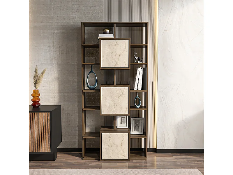 Monaco Bibliothèque Hauteur de 176 cm Placards et Niches (Noyer et Traverter)