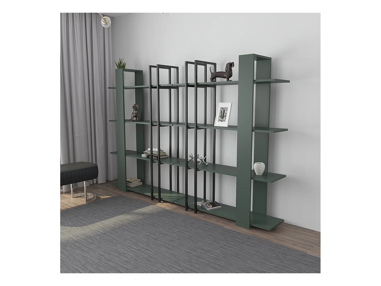 Onno Bibliothèque 160 cm Hauteur 4 Niveaux Cadre en Métal (Silva et Noir)