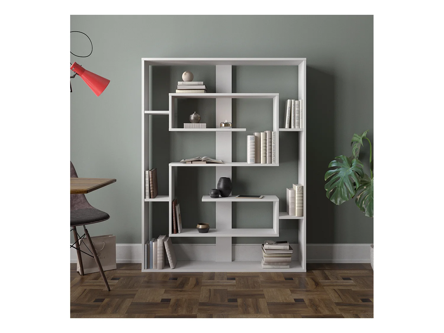 Esteban Bibliothèque Design Géométrique de 156 cm Hauteur (Blanc)