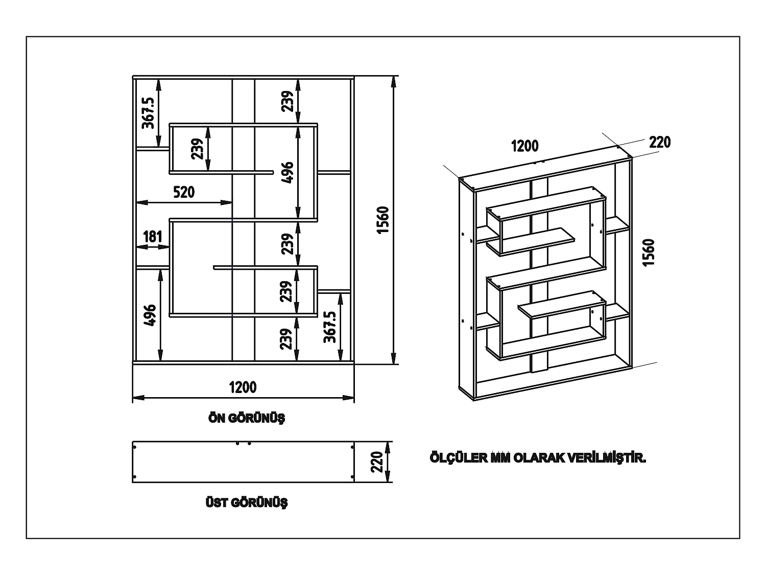 Esteban Bibliothèque Design Géométrique de 156 cm Hauteur (Blanc)
