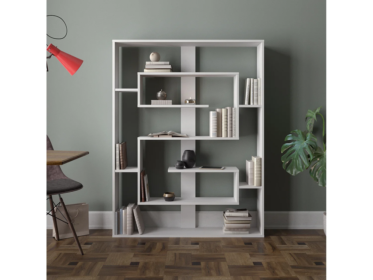 Esteban Bibliothèque Design Géométrique de 156 cm Hauteur (Blanc)