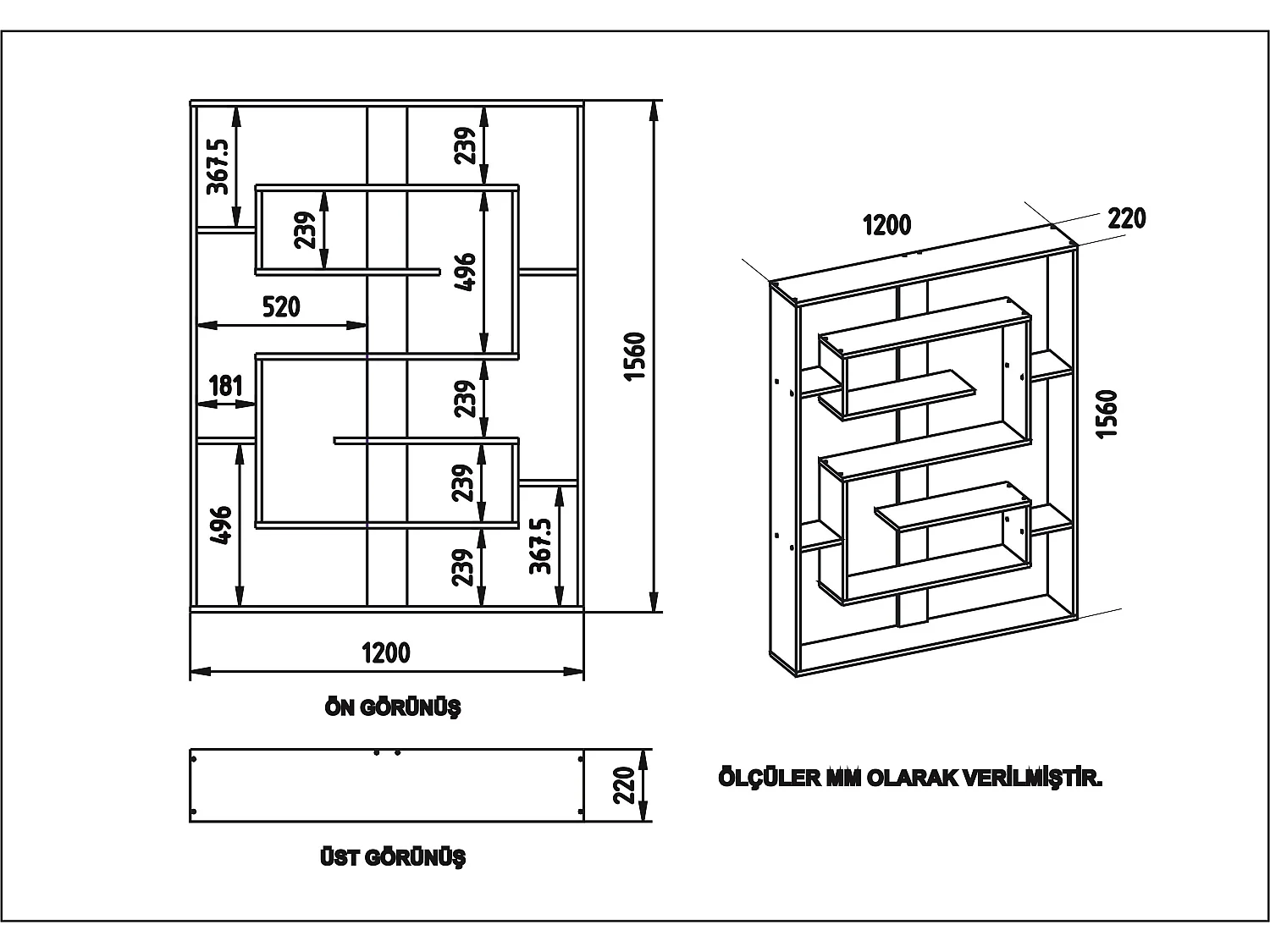 Esteban Bibliothèque Design Géométrique de 156 cm Hauteur (Blanc)