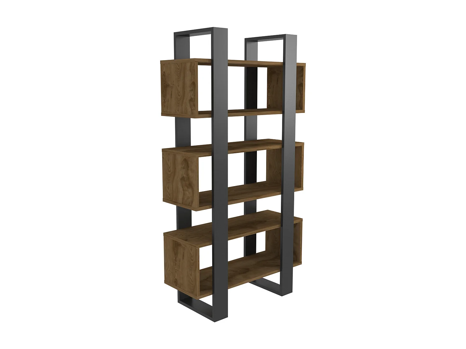 Reina Bibliothèque 150 cm H  Rangement 3 Niveaux Étagères (Oud et Noir)