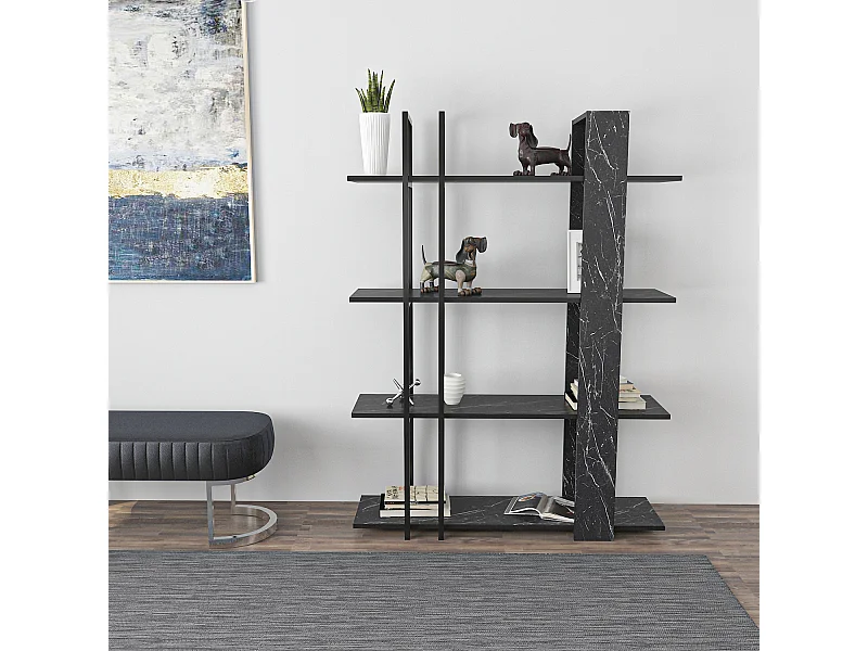 Onno Bibliothèque 160 cm Hauteur 4 Niveaux Cadre en Métal (Bendire et Noir)