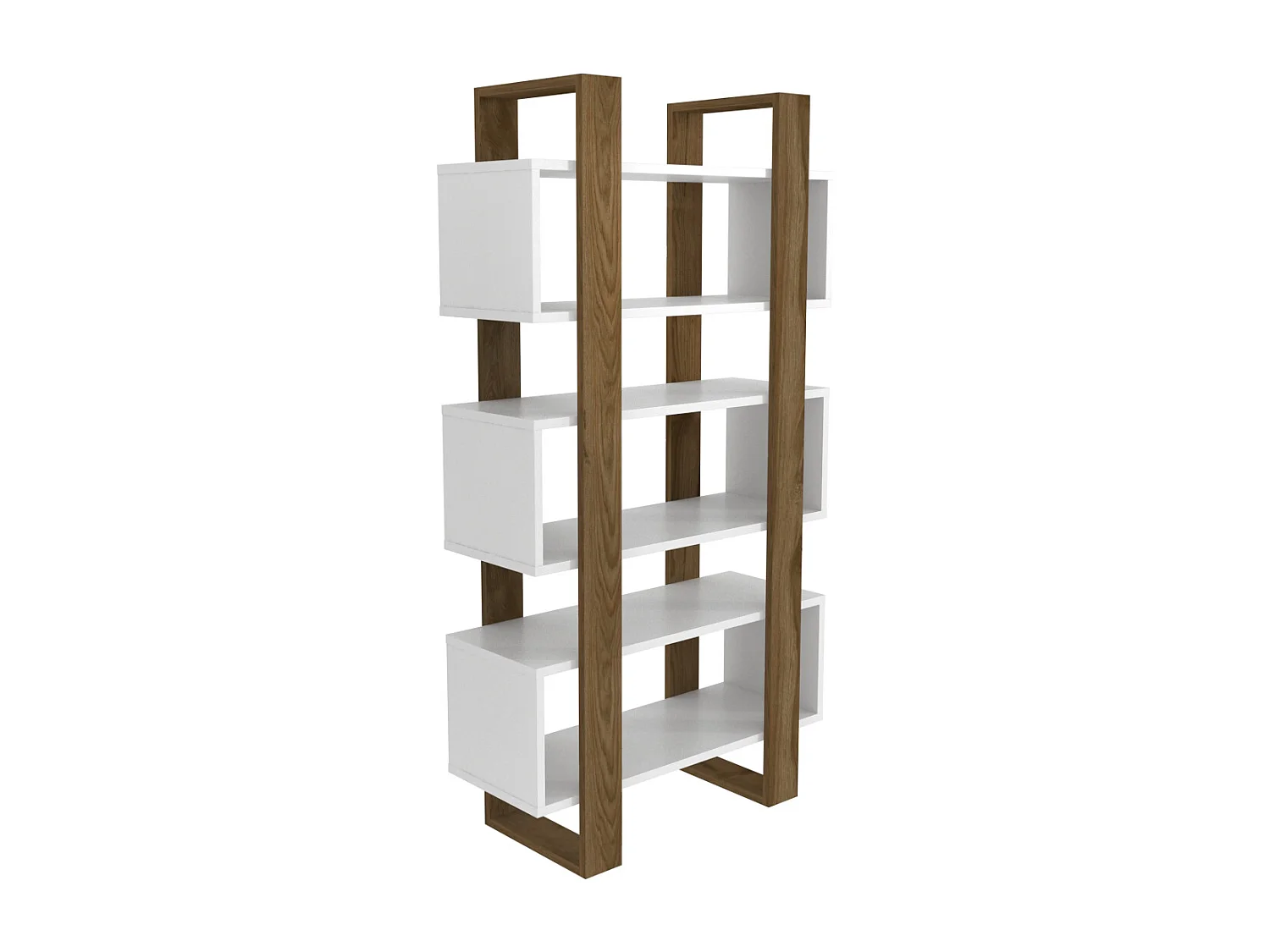 Reina Bibliothèque 150 cm H  Rangement 3 Niveaux Étagères (Blanc et Oud)