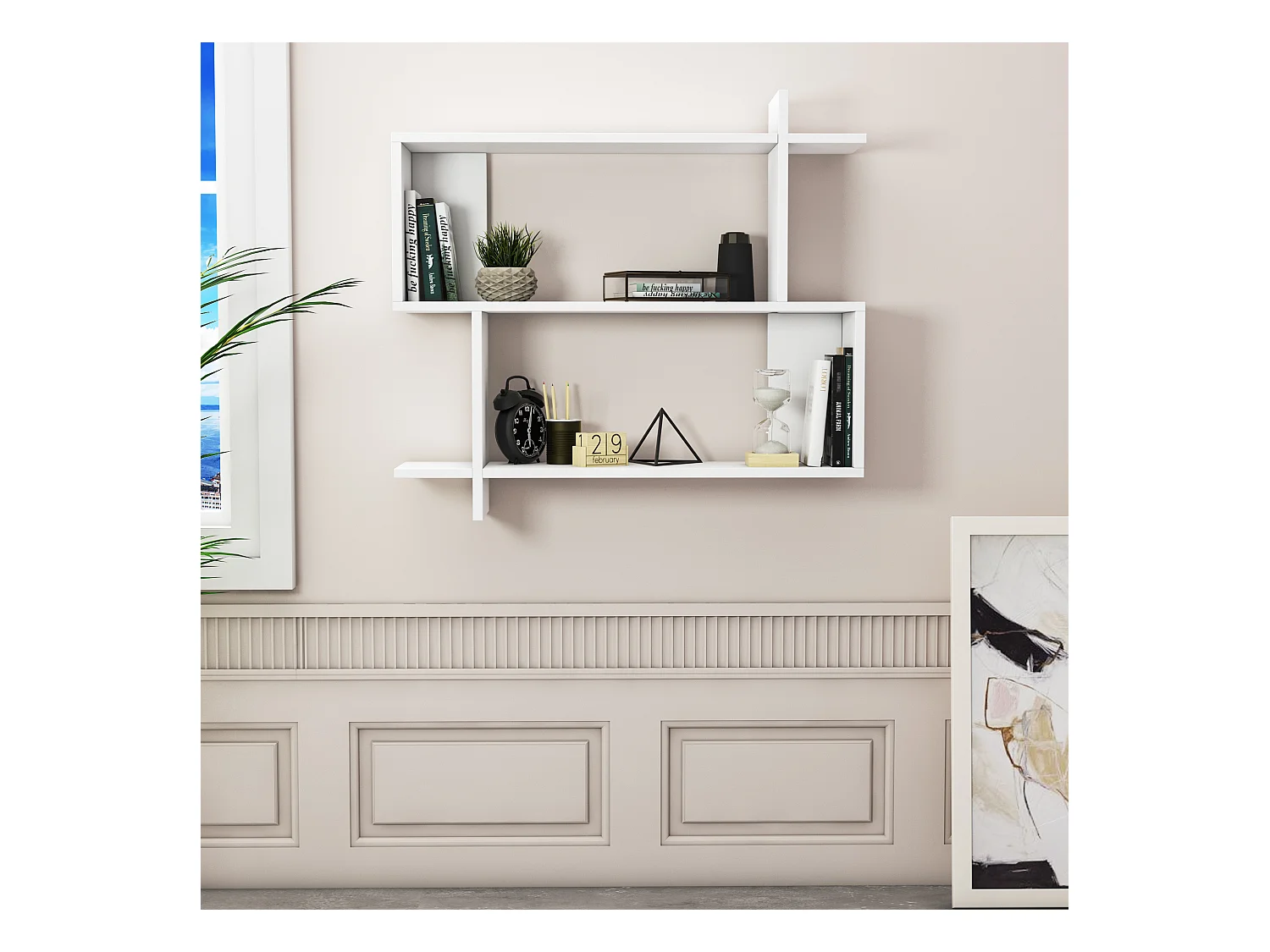 Mina Etagère Murale 2 Niveaux  Design Modern (Blanc)