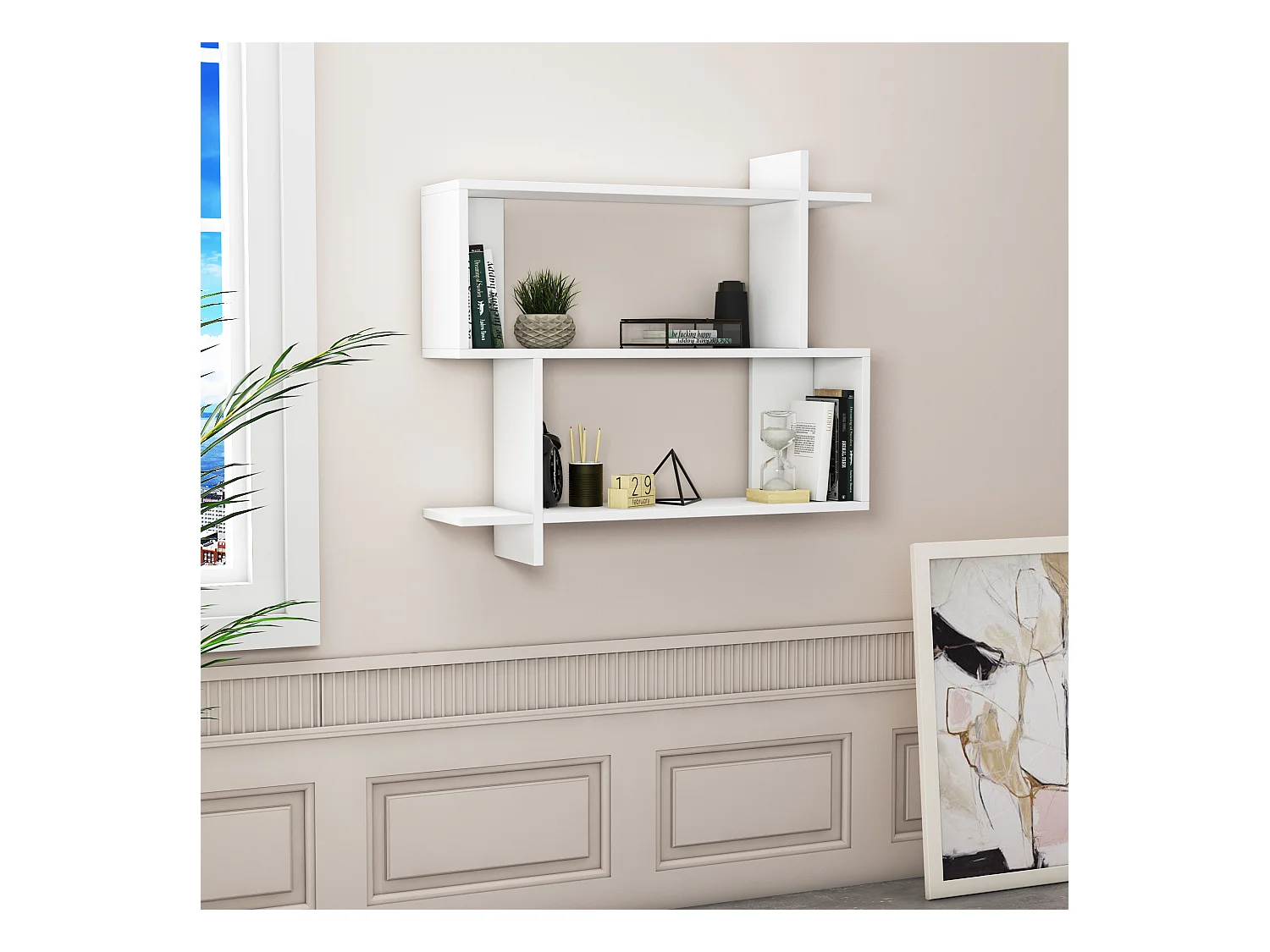Mina Etagère Murale 2 Niveaux  Design Modern (Blanc)