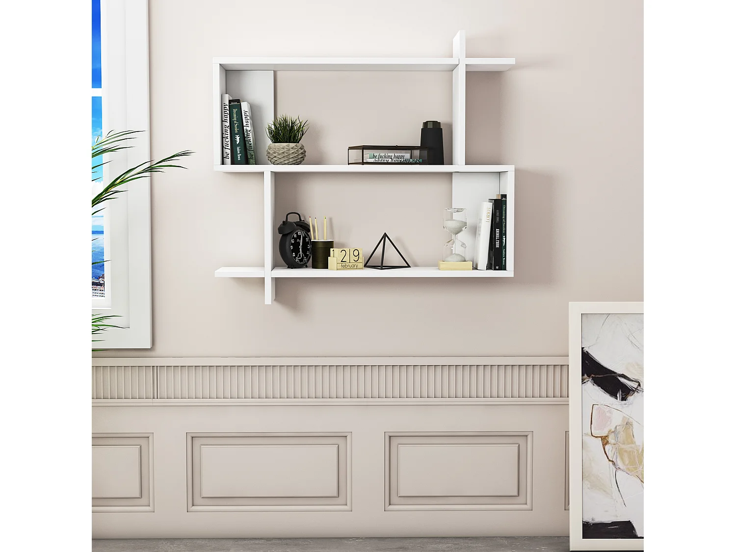 Mina Etagère Murale 2 Niveaux  Design Modern (Blanc)