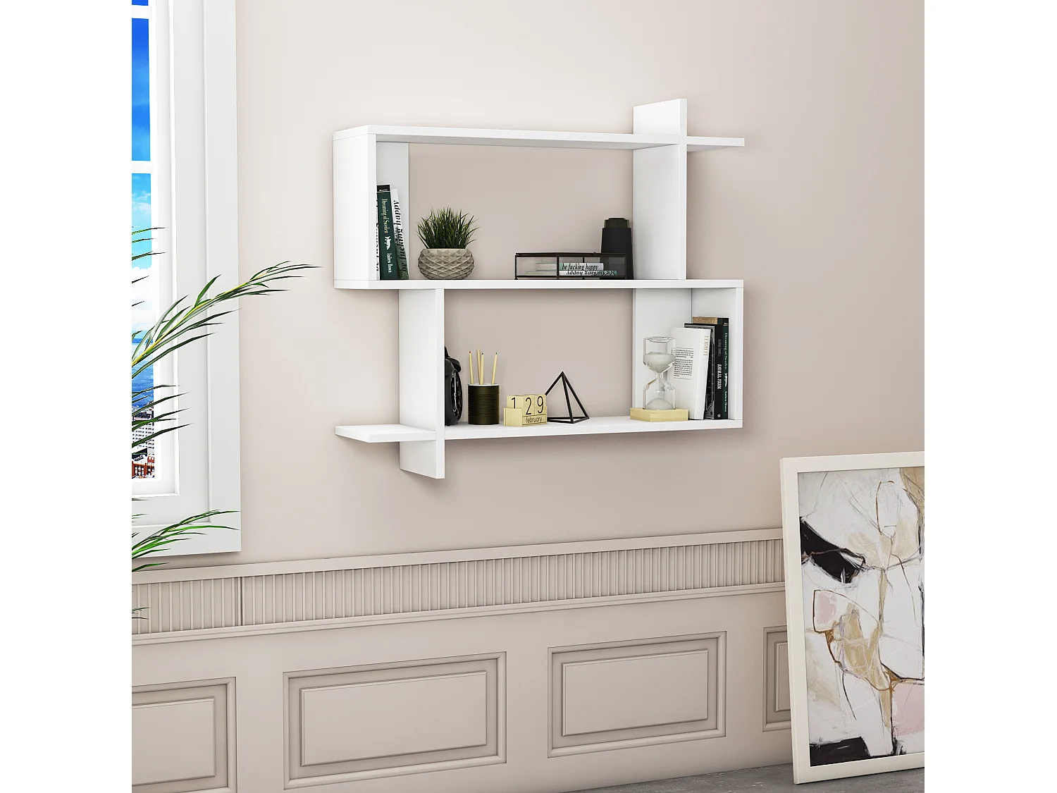 Mina Etagère Murale 2 Niveaux  Design Modern (Blanc)