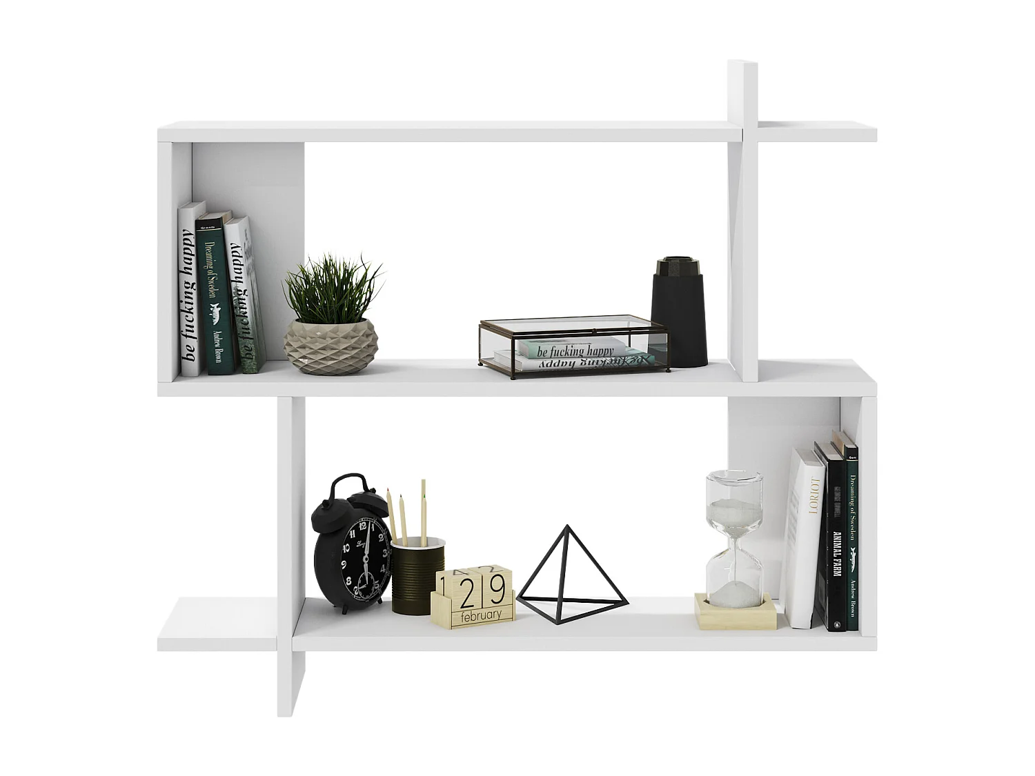 Mina Etagère Murale 2 Niveaux  Design Modern (Blanc)