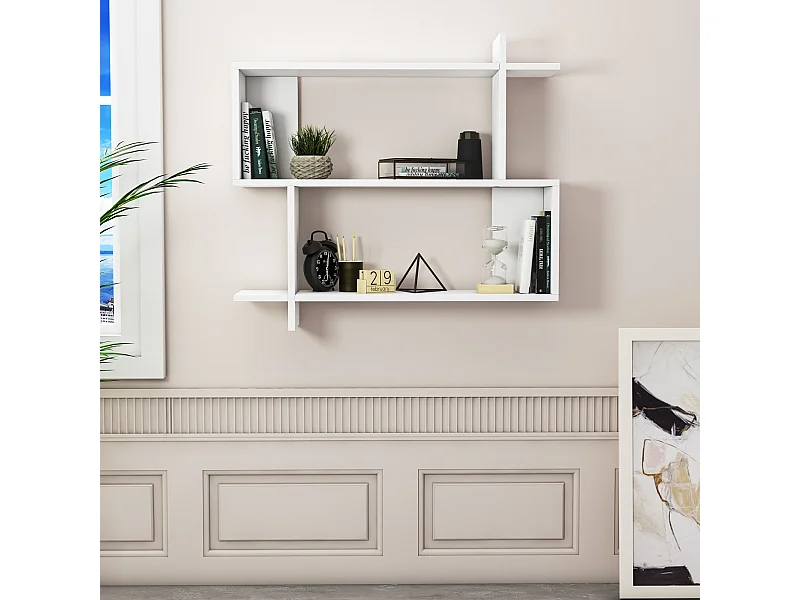 Mina Etagère Murale 2 Niveaux  Design Modern (Blanc)
