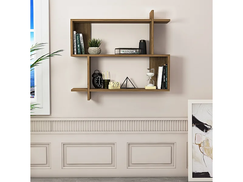 Mina Etagère Murale 2 Niveaux Design Modern (Noyer)