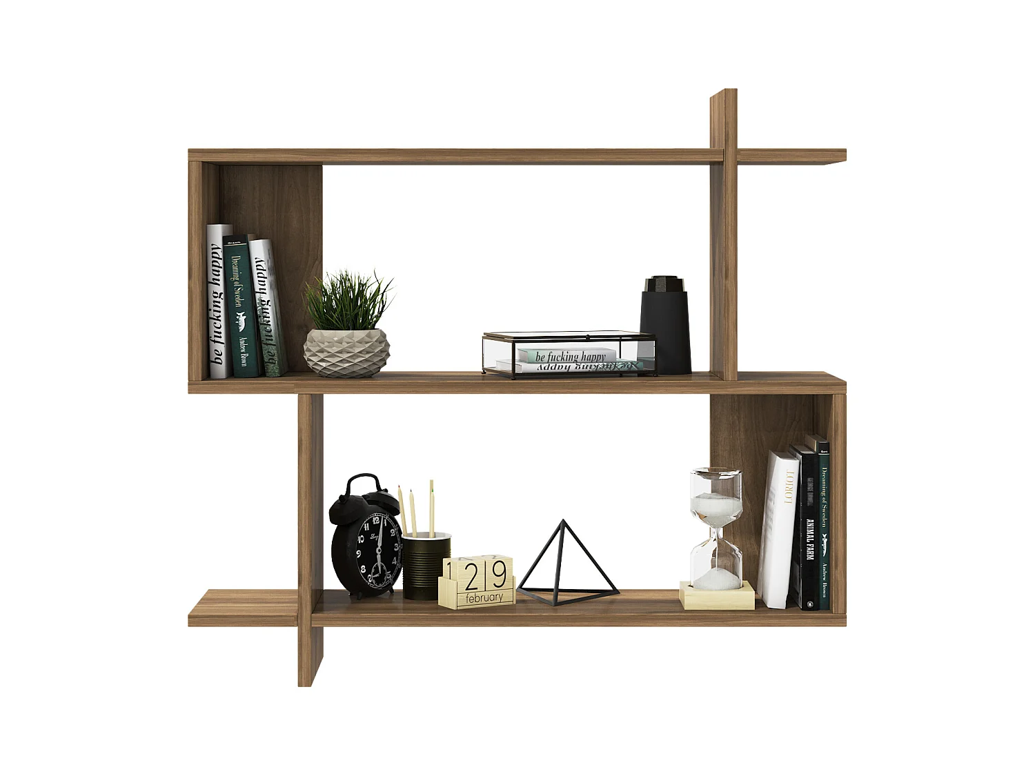 Mina Etagère Murale 2 Niveaux Design Modern (Noyer)