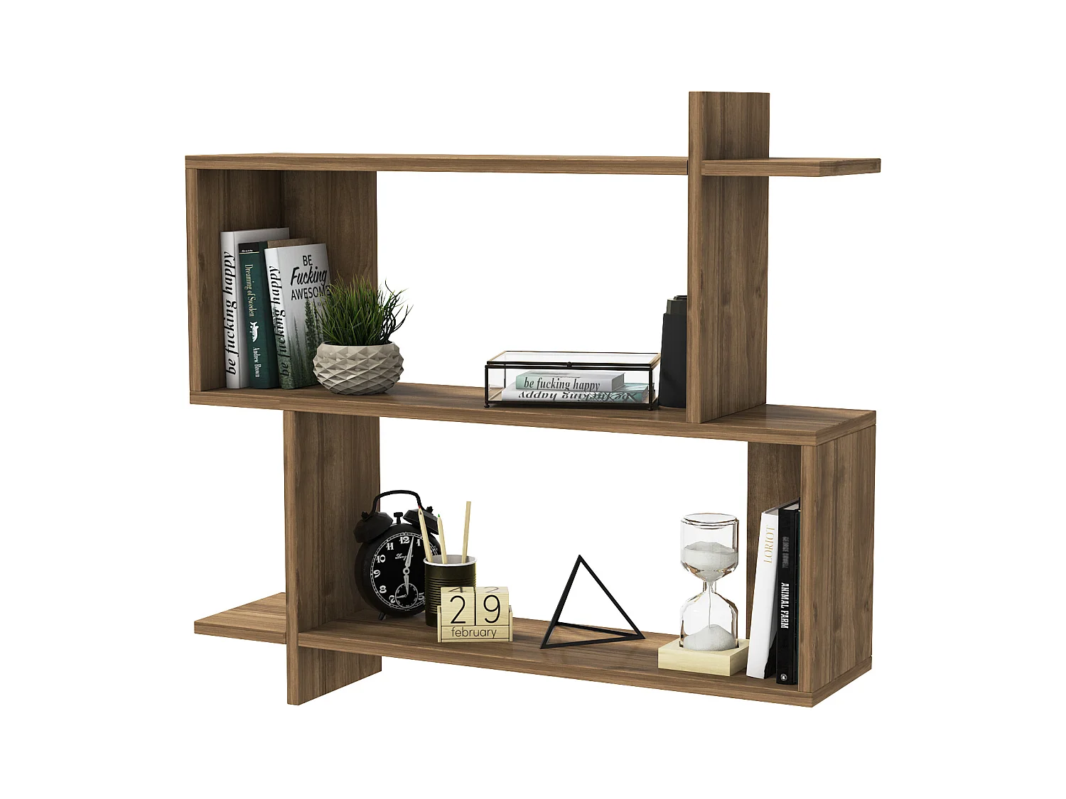 Mina Etagère Murale 2 Niveaux Design Modern (Noyer)