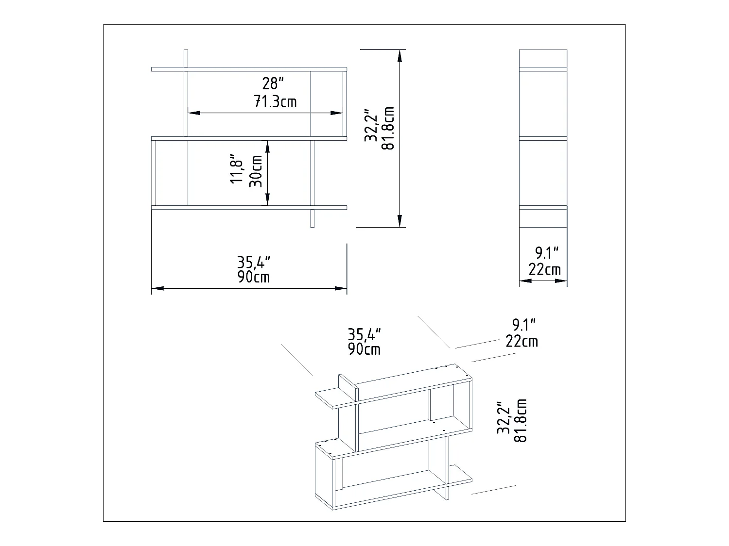 Mina Etagère Murale 2 Niveaux Design Modern (Noyer)