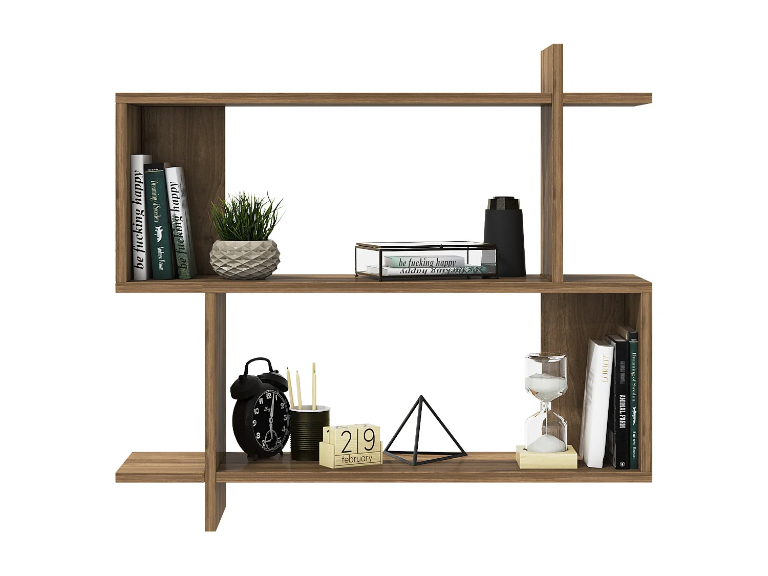 Mina Etagère Murale 2 Niveaux Design Modern (Noyer)