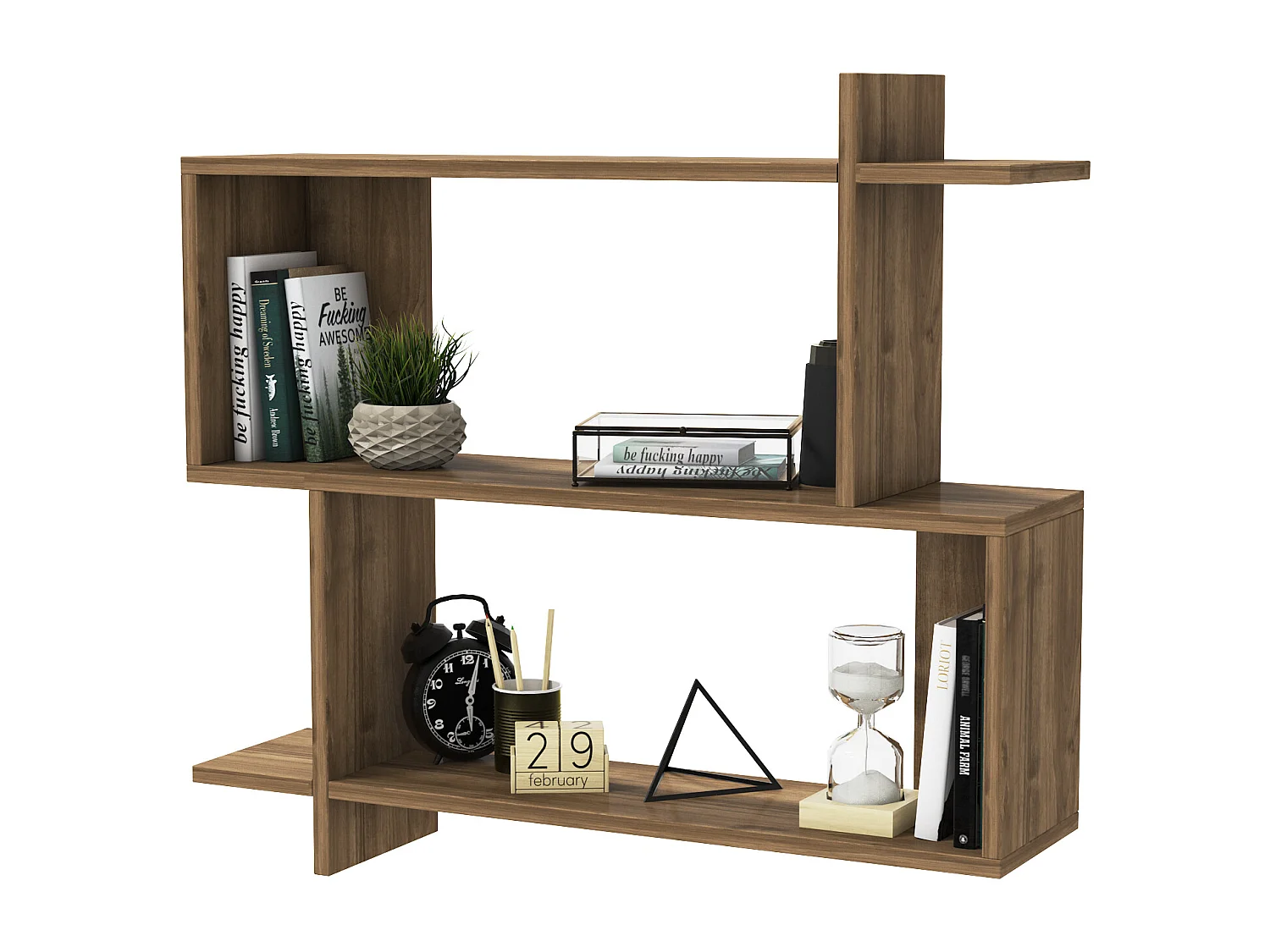 Mina Etagère Murale 2 Niveaux Design Modern (Noyer)