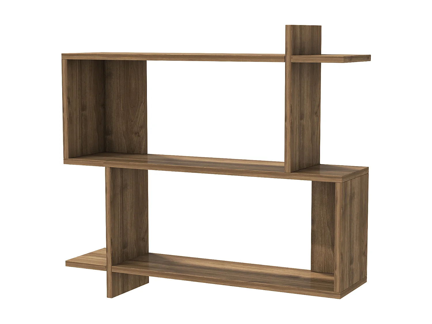 Mina Etagère Murale 2 Niveaux Design Modern (Noyer)