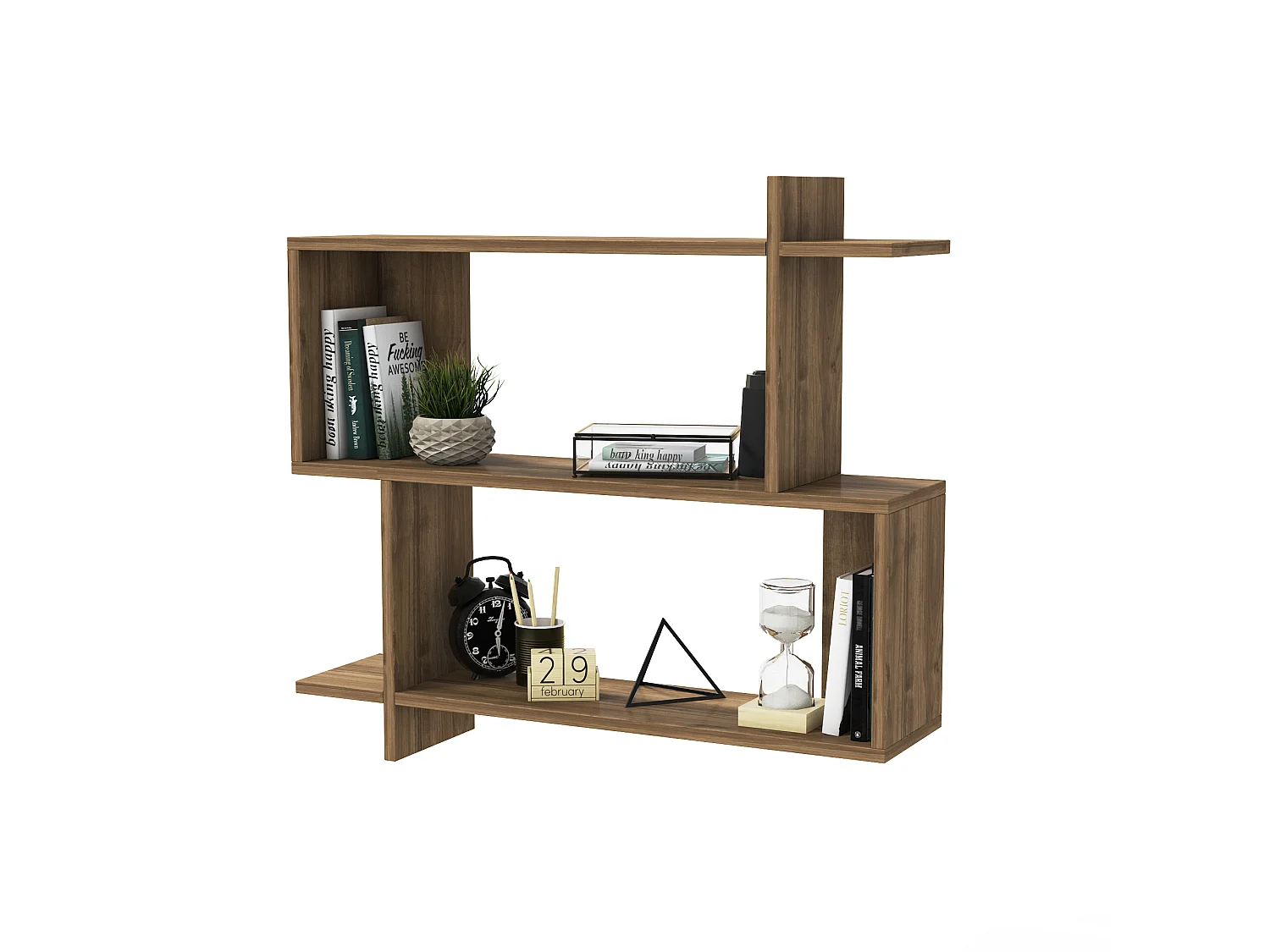Mina Etagère Murale 2 Niveaux Design Modern (Noyer)