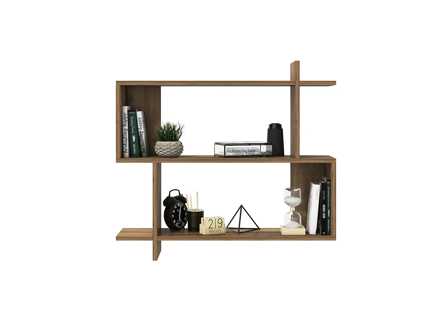 Mina Etagère Murale 2 Niveaux Design Modern (Noyer)