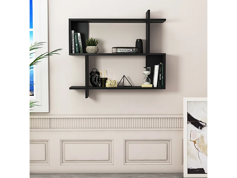 Mina Etagère Murale 2 Niveaux Design Modern (Noir)