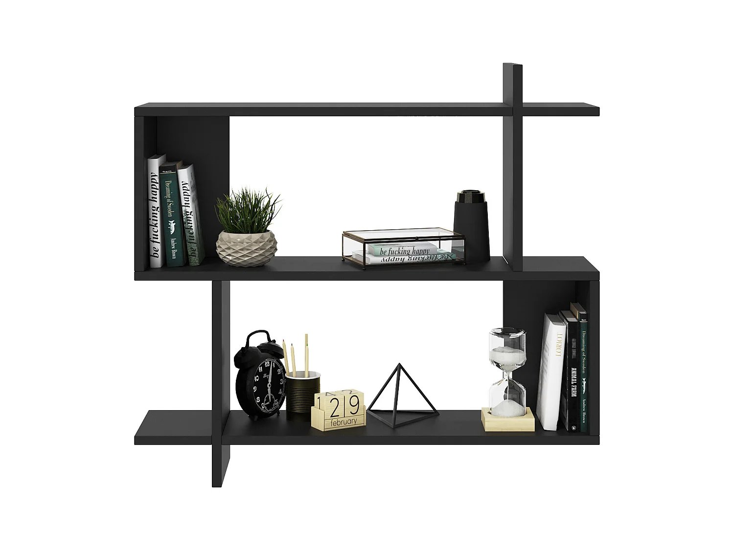 Mina Etagère Murale 2 Niveaux Design Modern (Noir)