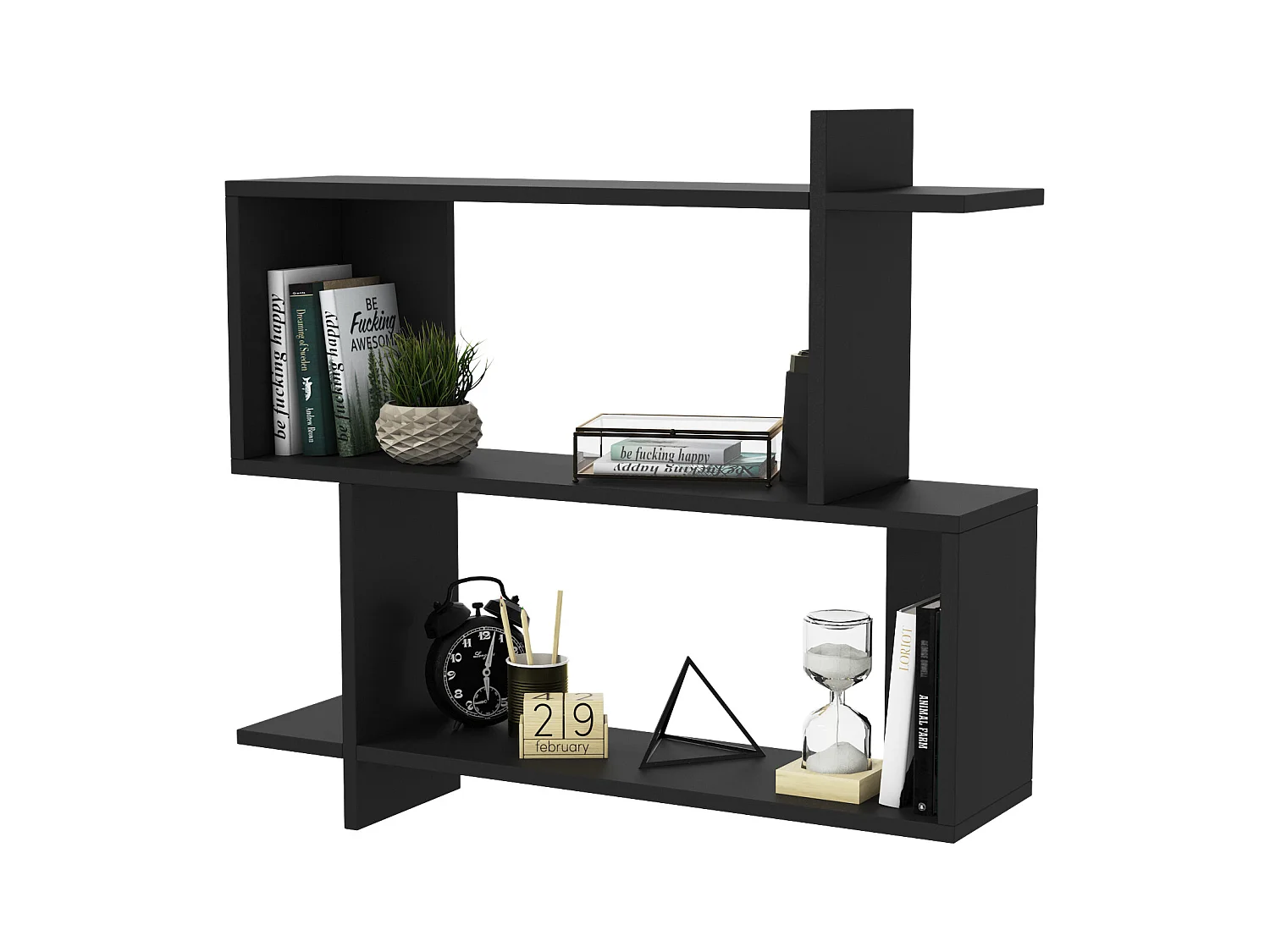 Mina Etagère Murale 2 Niveaux Design Modern (Noir)