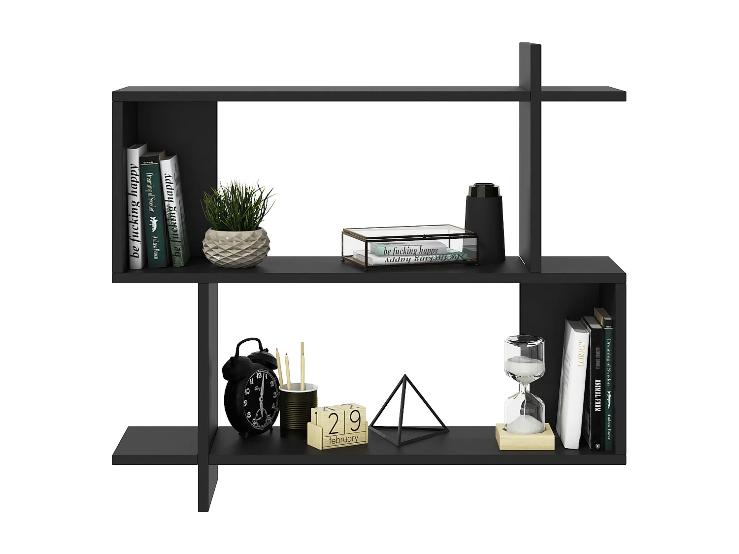 Mina Etagère Murale 2 Niveaux Design Modern (Noir)