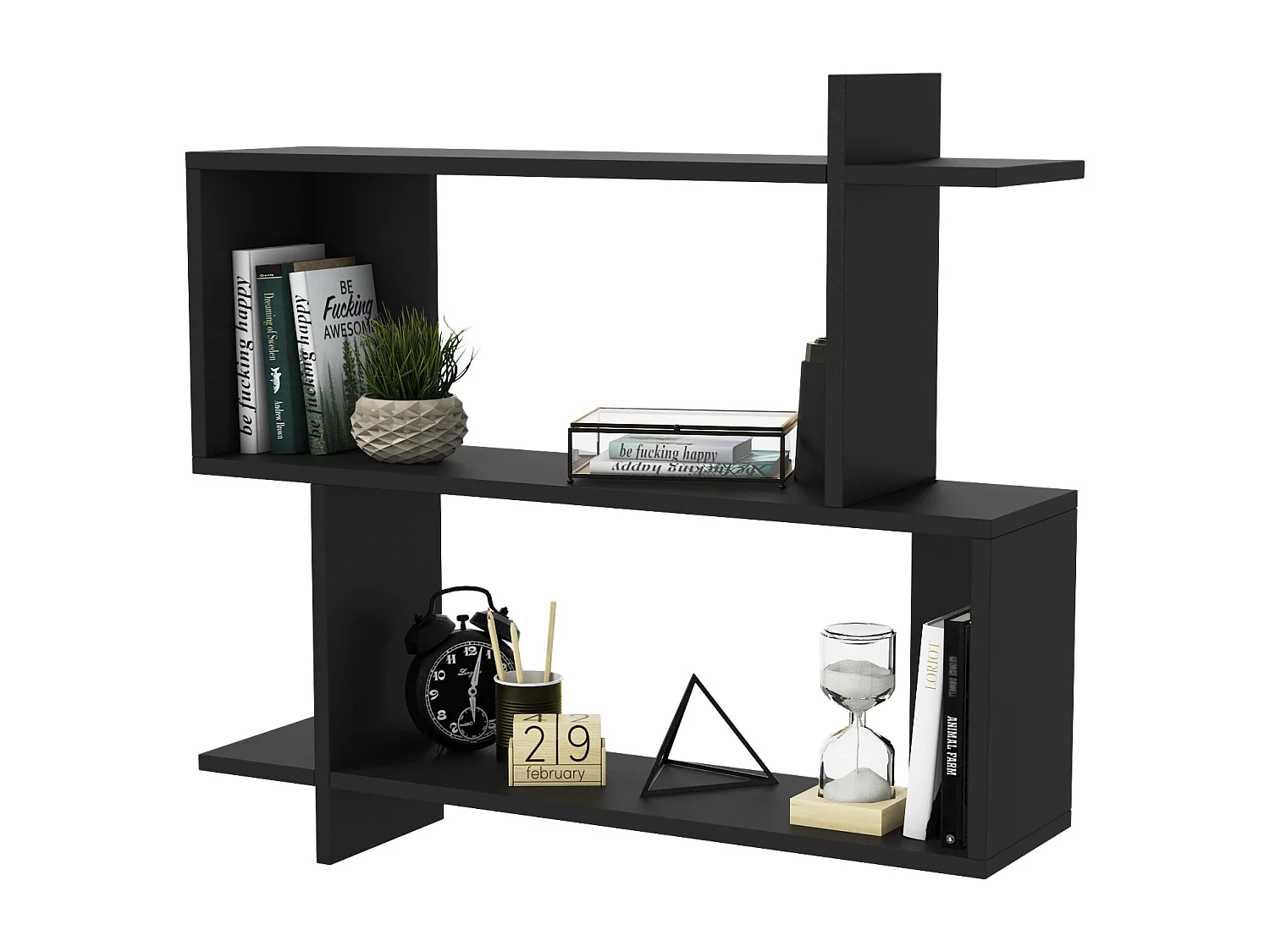 Mina Etagère Murale 2 Niveaux Design Modern (Noir)