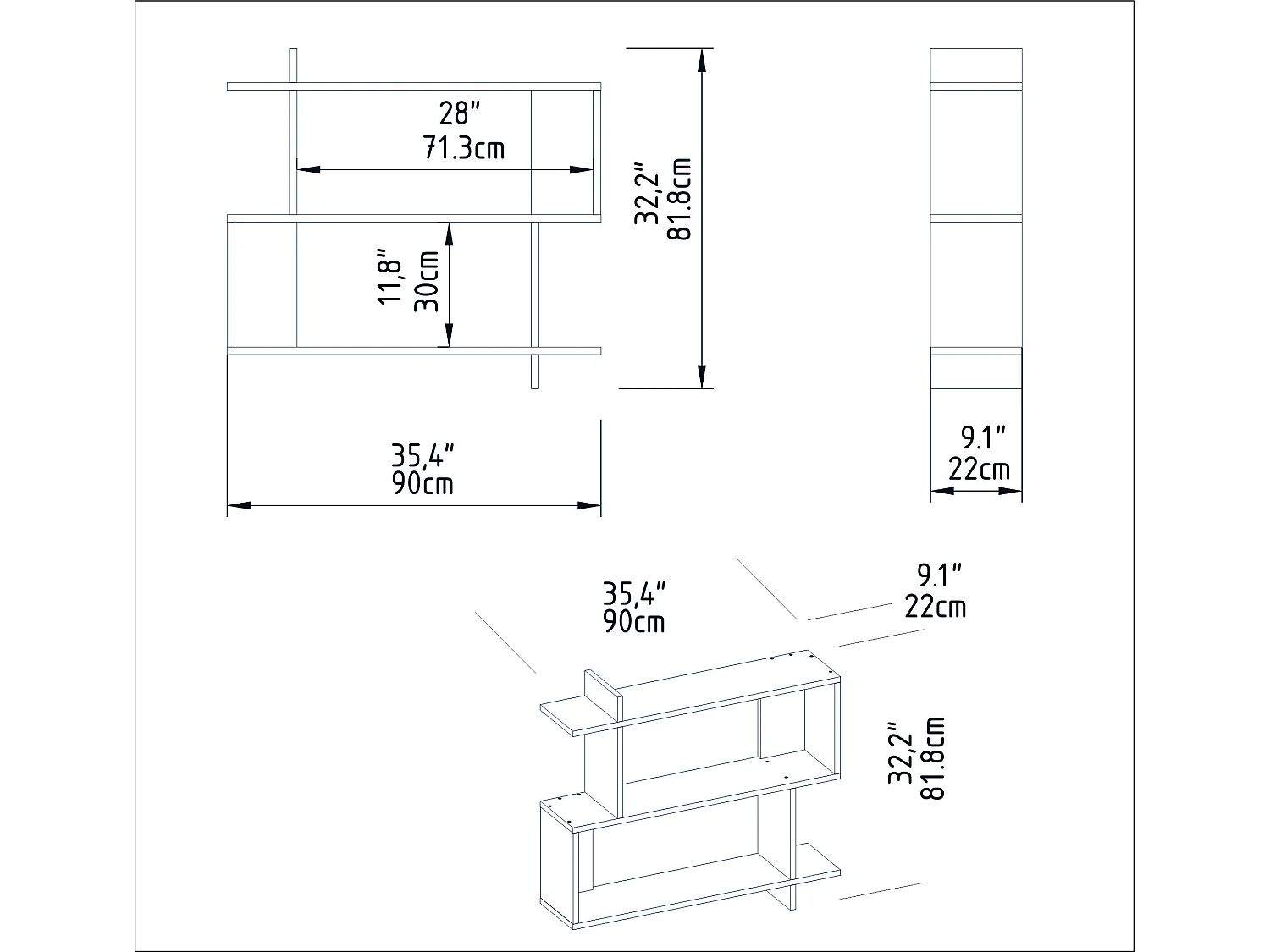 Mina Etagère Murale 2 Niveaux Design Modern (Noir)