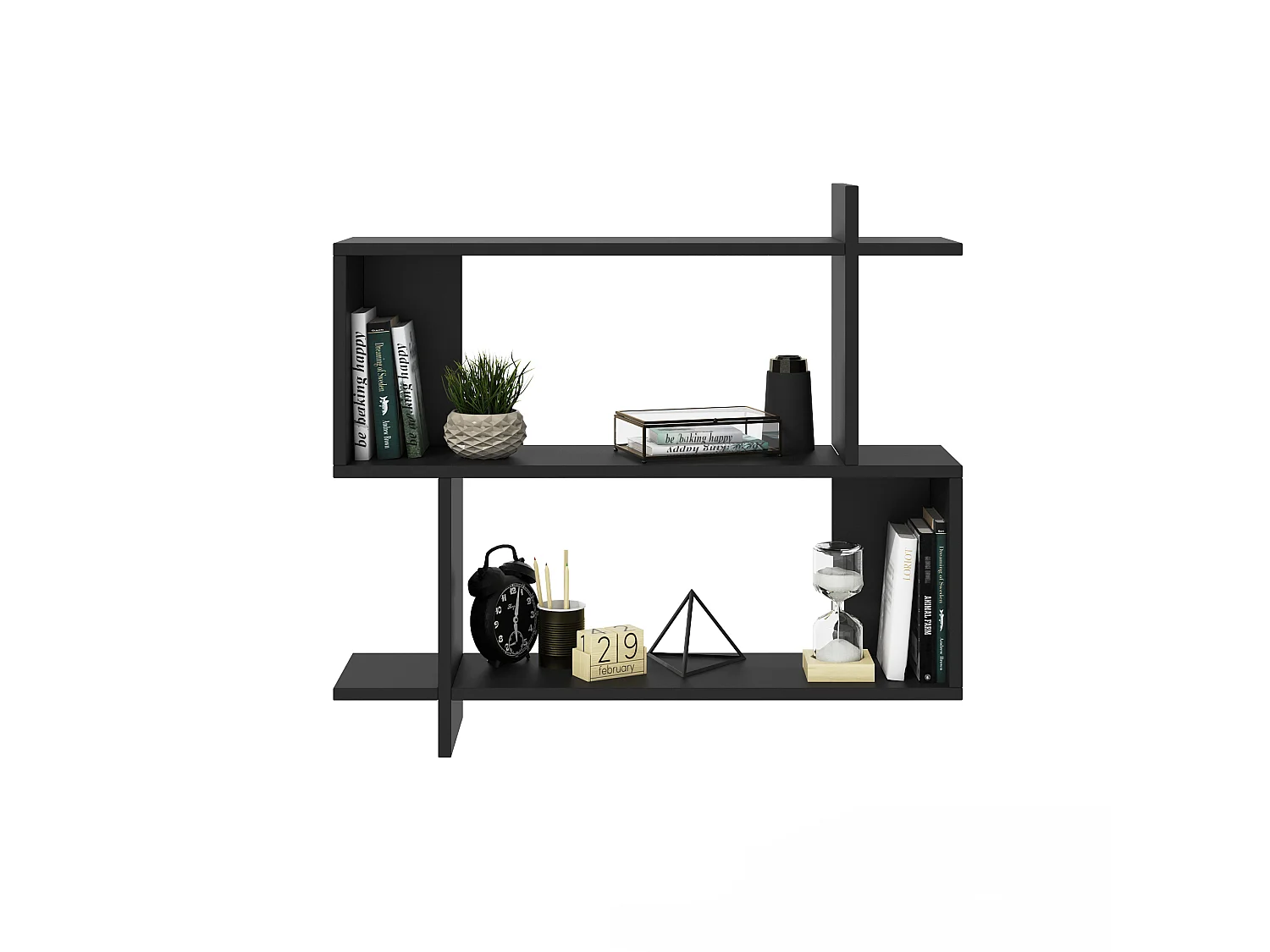 Mina Etagère Murale 2 Niveaux Design Modern (Noir)