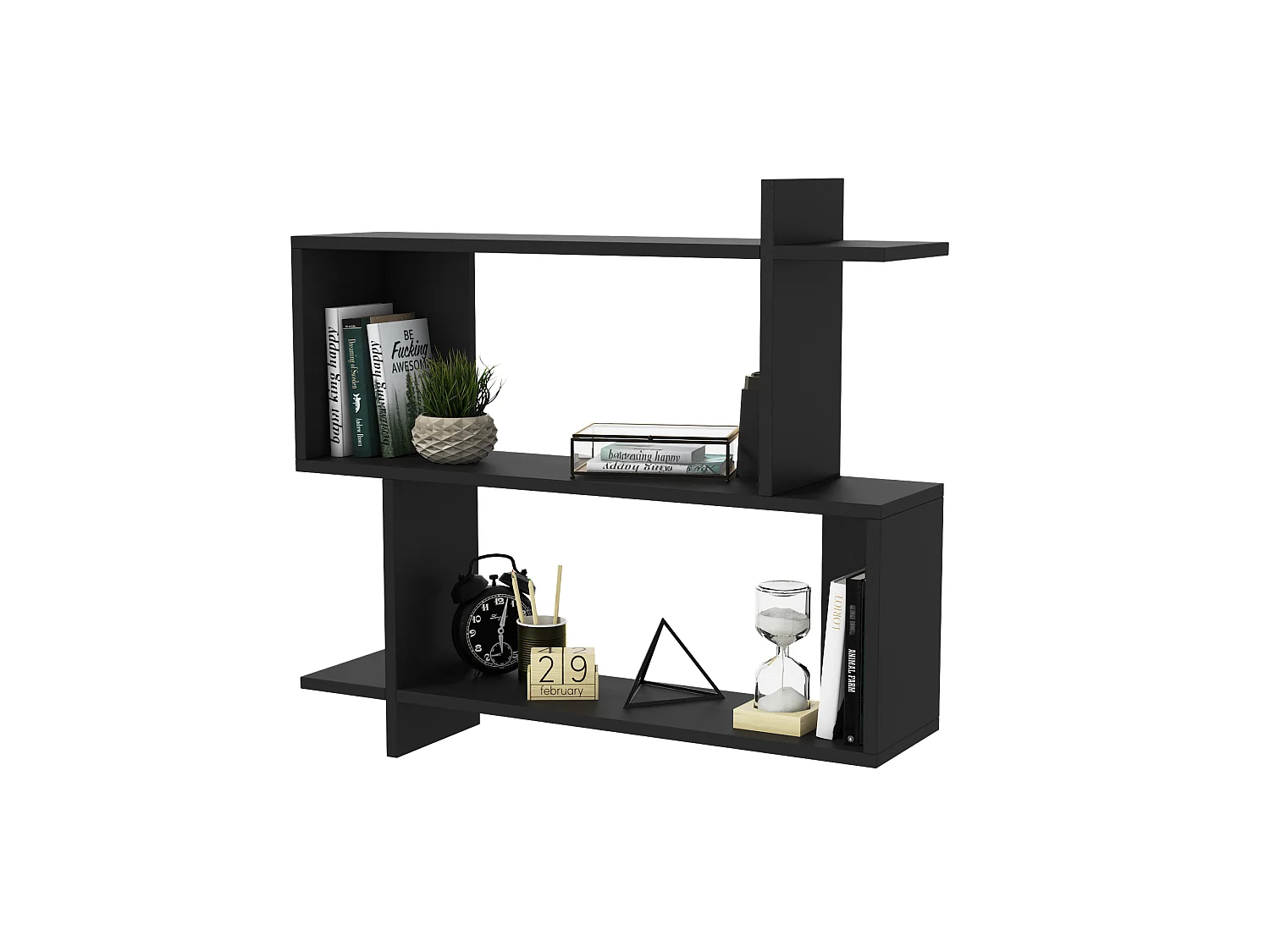 Mina Etagère Murale 2 Niveaux Design Modern (Noir)