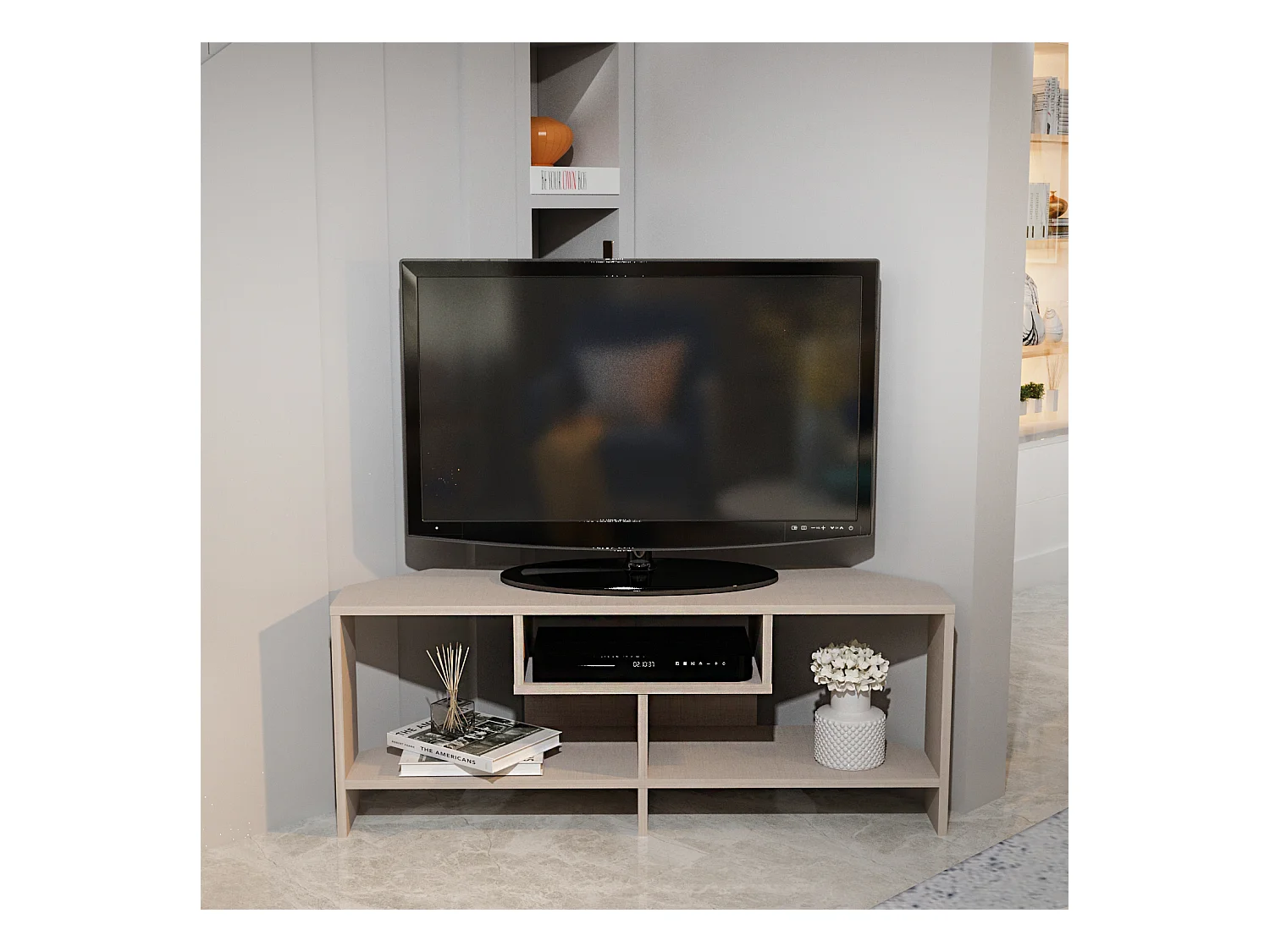 Maldiv Meuble TV d'angle 120 cm Niches Design (Beige)