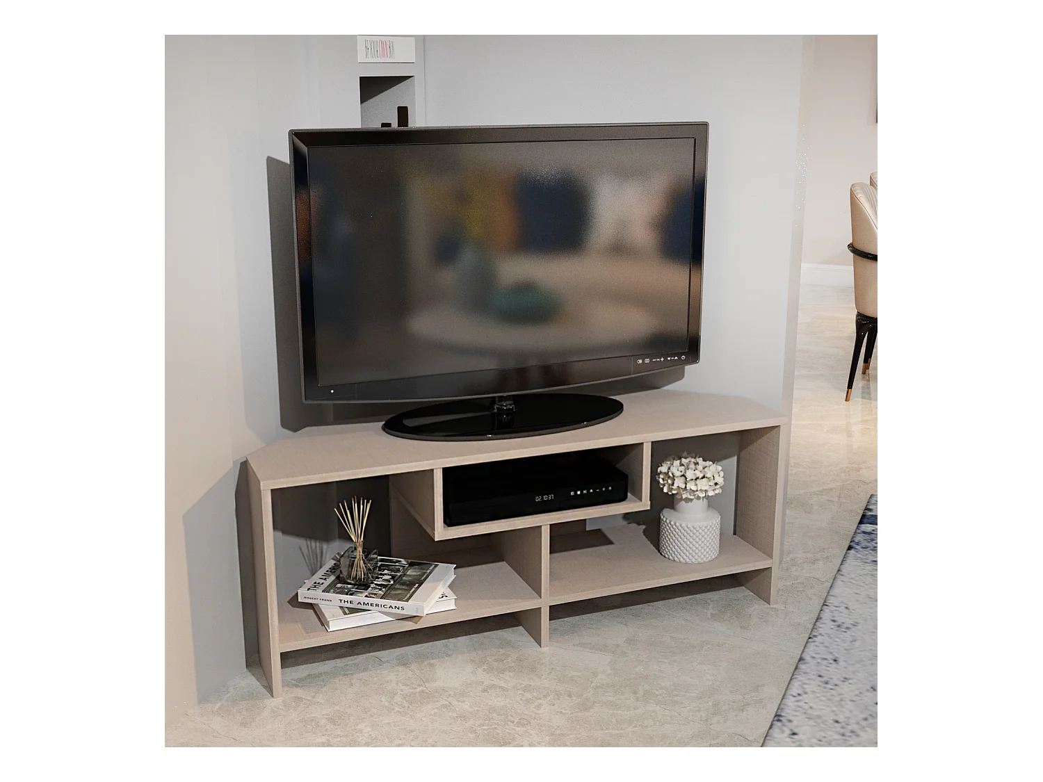 Maldiv Meuble TV d'angle 120 cm Niches Design (Beige)