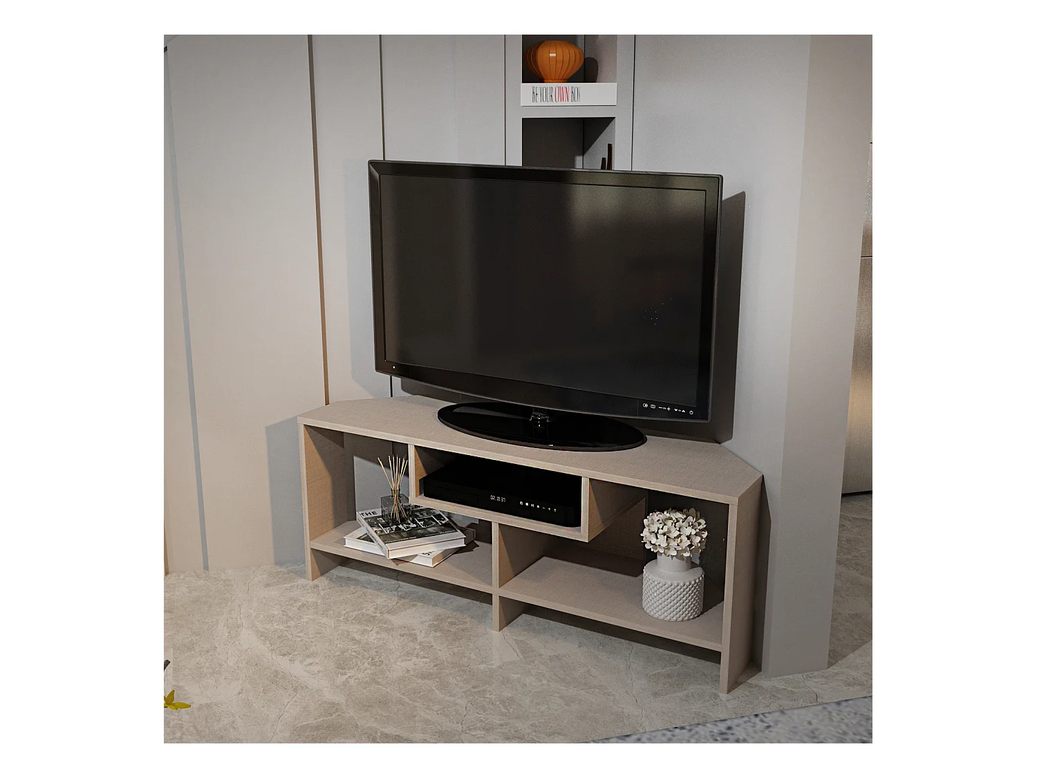 Maldiv Meuble TV d'angle 120 cm Niches Design (Beige)