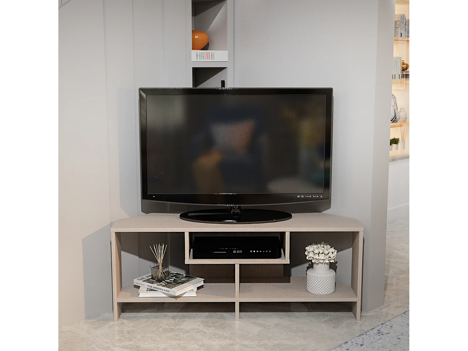 Maldiv Meuble TV d'angle 120 cm Niches Design (Beige)