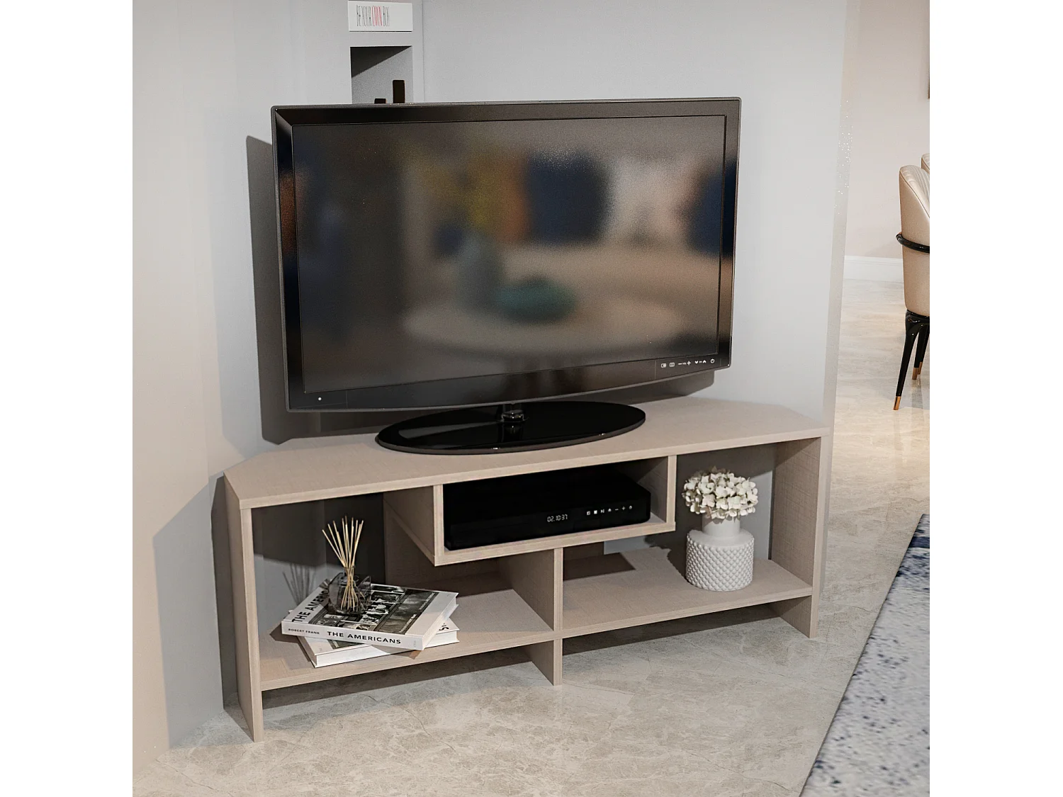 Maldiv Meuble TV d'angle 120 cm Niches Design (Beige)