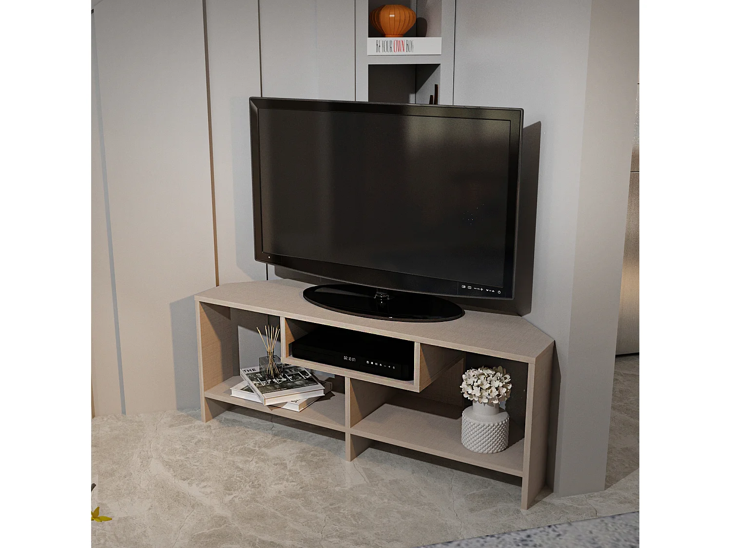 Maldiv Meuble TV d'angle 120 cm Niches Design (Beige)