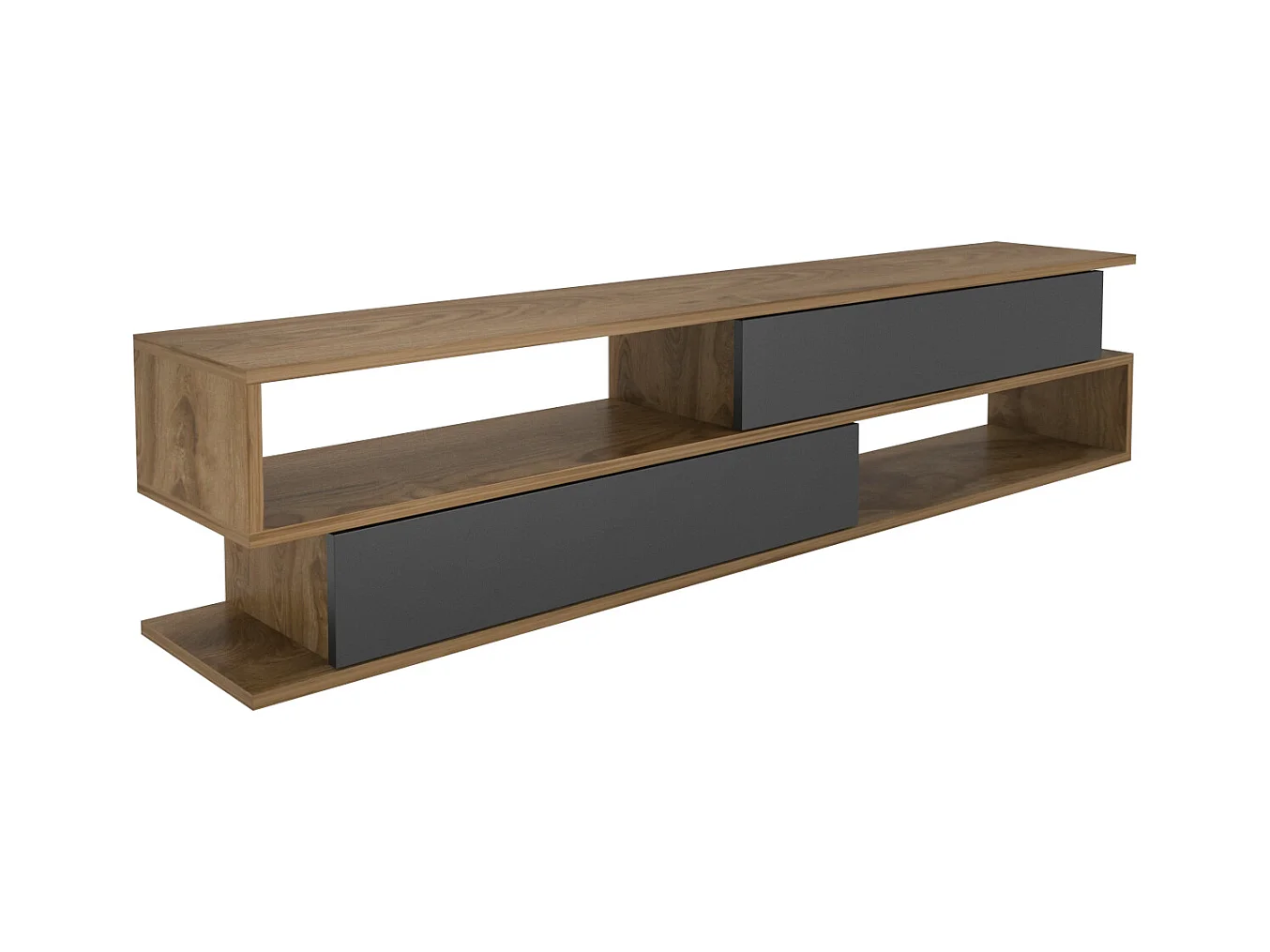 Meuble TV Cortez de 160 cm avec 2 armoires et 2 niches  (Oud et Noir)