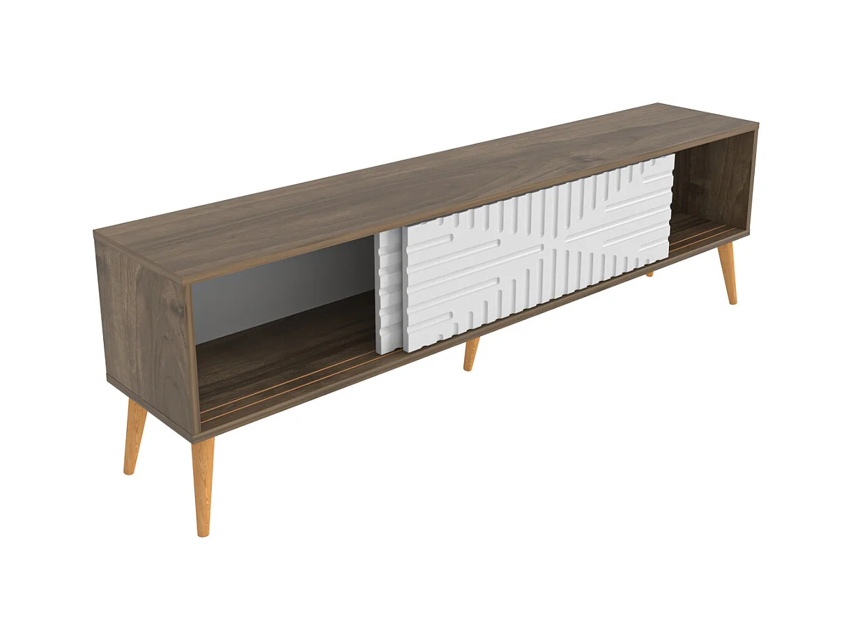 Riso Meuble TV 180 cm Portes en MDF Coulissantes (Noyer et Blanc)