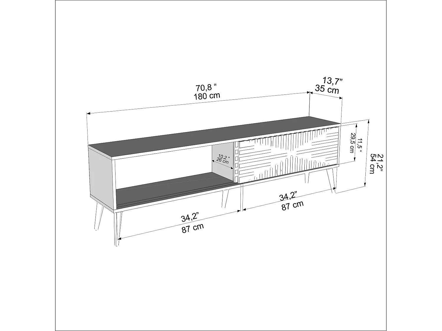 Riso Meuble TV 180 cm Portes en MDF Coulissantes (Noyer et Blanc)