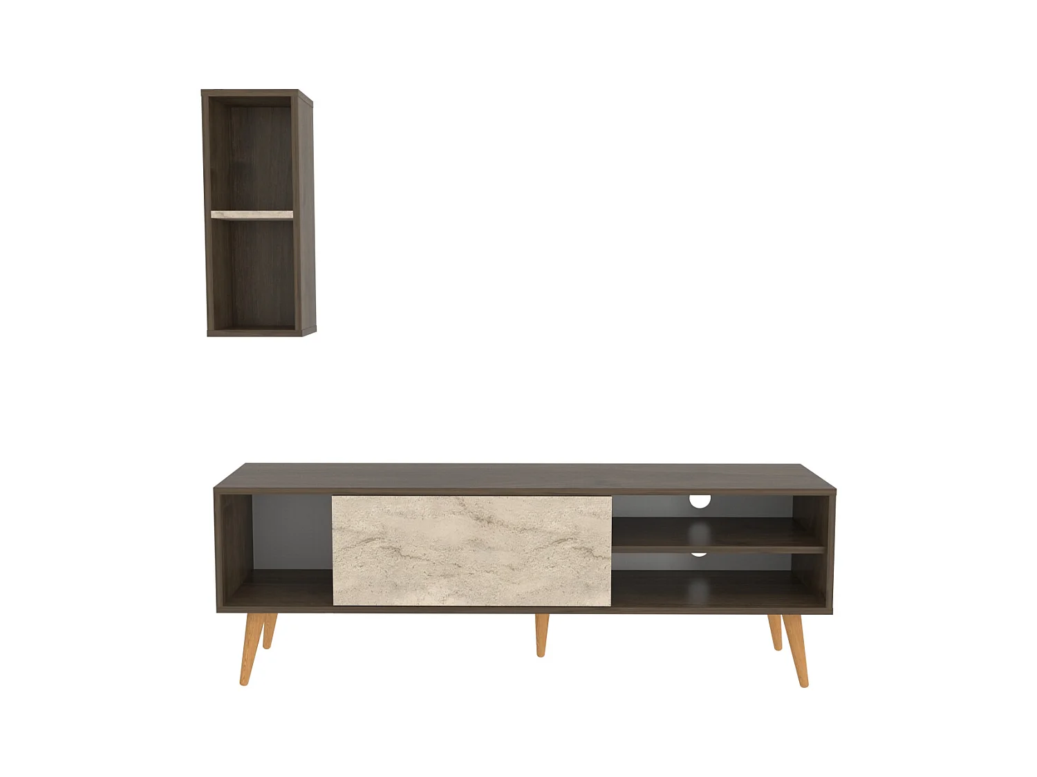 Rans Meuble TV | Banc TV | Rangement | Etagère Murale Incluse (Noyer et Traverter)