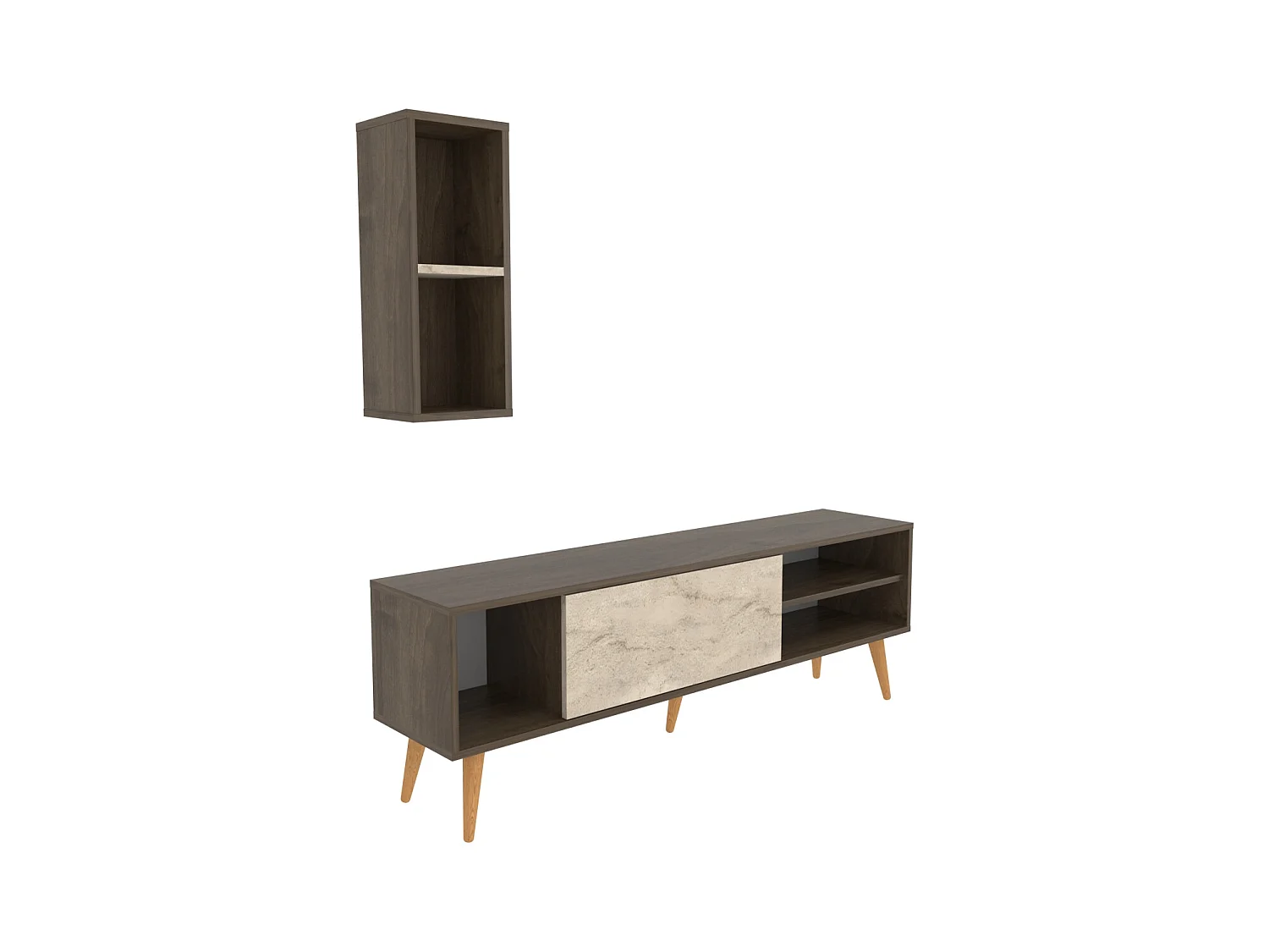 Rans Meuble TV | Banc TV | Rangement | Etagère Murale Incluse (Noyer et Traverter)