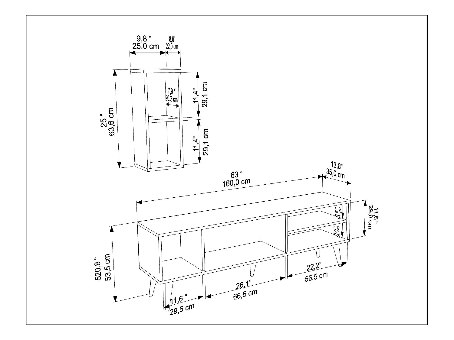Rans Meuble TV | Banc TV | Rangement | Etagère Murale Incluse (Noyer et Traverter)