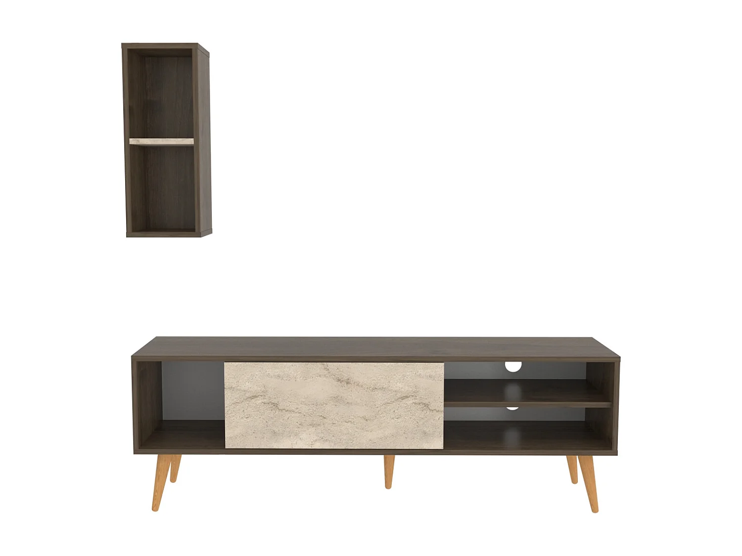 Rans Meuble TV | Banc TV | Rangement | Etagère Murale Incluse (Noyer et Traverter)